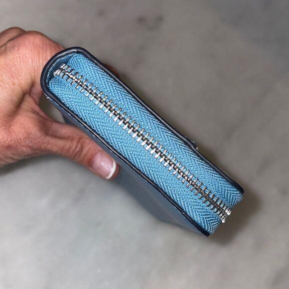 Kate Spade Wallet Leather Staci Blue White Colorblock Full Zip Continental - Picture 9 of 16